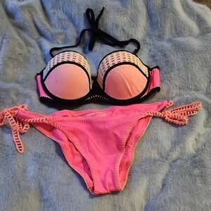 Victoria's Secret Pink and Black Bikini Set